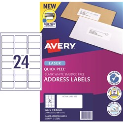 AVERY L7159 MAILING LABELS Laser 24 UP 64x33.8mm Box of 100