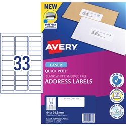 AVERY L7157 MAILING LABELS Laser 33 UP 64 x24.3mm Address Box of 100