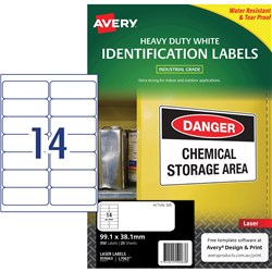 AVERY L7063 DURABLE H/D LABEL Laser 14/Sht 99.1x38.1mm Wht Pack of 350