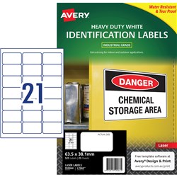 AVERY L7060 DURABLE H/D LABEL Laser 21/Sht 63.5x38.1mm Wht Pack of 525