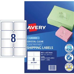 AVERY L7565 CLEAR LASER LABELS Quick Peel 8UP 99.1x67.7mm Pack of 25