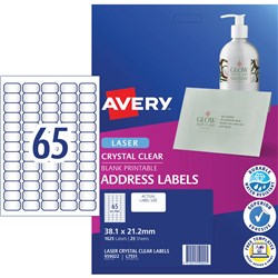 AVERY L7551 MAILING LABELS Laser 65UP 38.1x21.2mm Clr Pack of 25