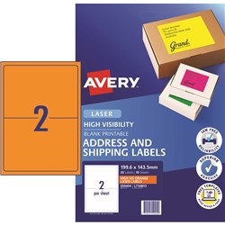 AVERY L7168FO LASER LABELS 2UP 199.6x43.5mm Orange Pack of 10