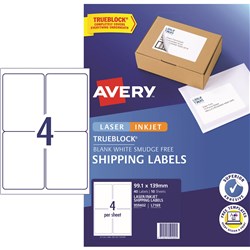 AVERY INTERNET SHIPPING LABELS L7169 4L/P/Sht 99.1x139mm Pack of 40