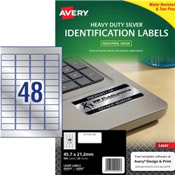 AVERY L6009 DURABLE H/D LABEL Laser 48/Sht 45.7x21 Slvr Met Pack of 960