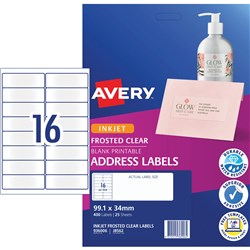 AVERY J8562 QUICK PEEL LABEL I/Jet 16/Sht 99.1x34 Add Clear Pack of 400