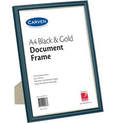 CARVEN DOCUMENT FRAME A4 Wall Mountable Black & Gold 
