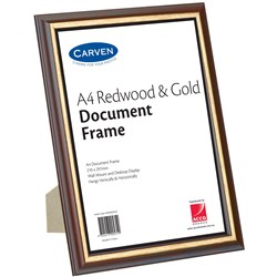 CARVEN DOCUMENT FRAME A4 Wall Mountable Redwood Gold 