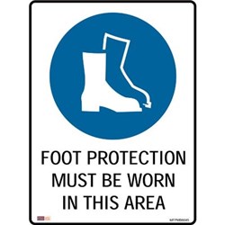 SAFETY SIGNAGE - MANDATORY Foot Protection Must Be Worn 450mmx600mm Polypropylene