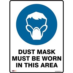 SAFETY SIGNAGE - MANDATORY Dust Mask Must Be Worn 450mmx600mm Metal