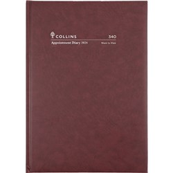 COLLINS APPOINTMENT DIARY A4 Week To Open 1Hr Burgundy 