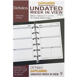 DEBDEN DAY PLANNER REFILLS Pocket Calendar Non-Dated 