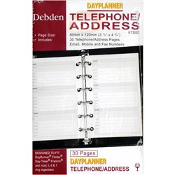 DEBDEN DAY PLANNER REFILLS Telephone/ Address Pocket 