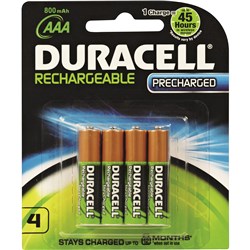 DURACELL RECHARGEABLE BATTERY AAA Precharged - Pack of 4 