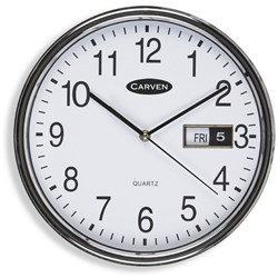 CARVEN WALL CLOCK 285mm With Date Silver Frame 