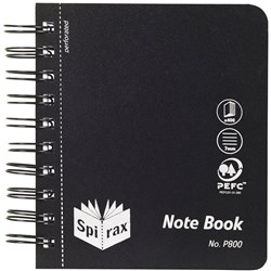 SPIRAX POLYPROPYLENE NOTEBOOK P800 120x140mm 400 Pg Black Side Opening