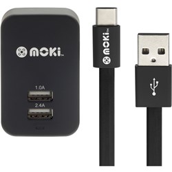 Moki Type-C Cable With Wall Charger Black 