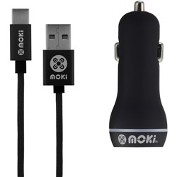 Moki Type-C Braided Cable With Car Charger Gun Metal 