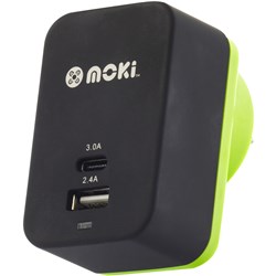 Moki Wall Charger Type-C And Usb Charger Black