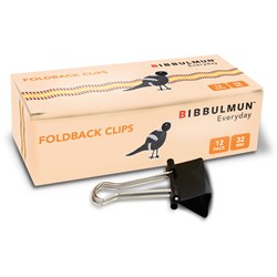 BIBBULMUN FOLDBACK CLIPS 32mm Pack of 12  