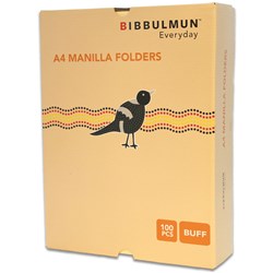 BIBBULMUN MANILLA FOLDER A4 Buff Pack of 100  