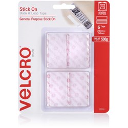 VELCRO BRAND HOOK & LOOP Tape Stick On 25Mm X 50Mm White Pack of 6