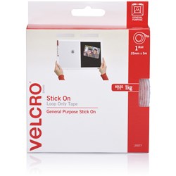 VELCRO BRAND Stick On Loop Only 25Mm X 5M White