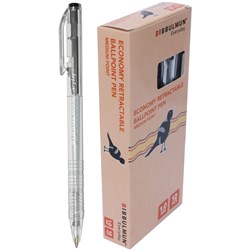 BIBBULMUN RETRACTABLE Ballpoint Economy Pen Black Pack of 12