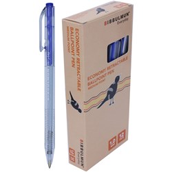 BIBBULMUN RETRACTABLE Ballpoint Economy Pen Blue Pack of 12