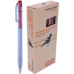 BIBBULMUN RETRACTABLE Ballpoint Economy Pen Red Pack of 12